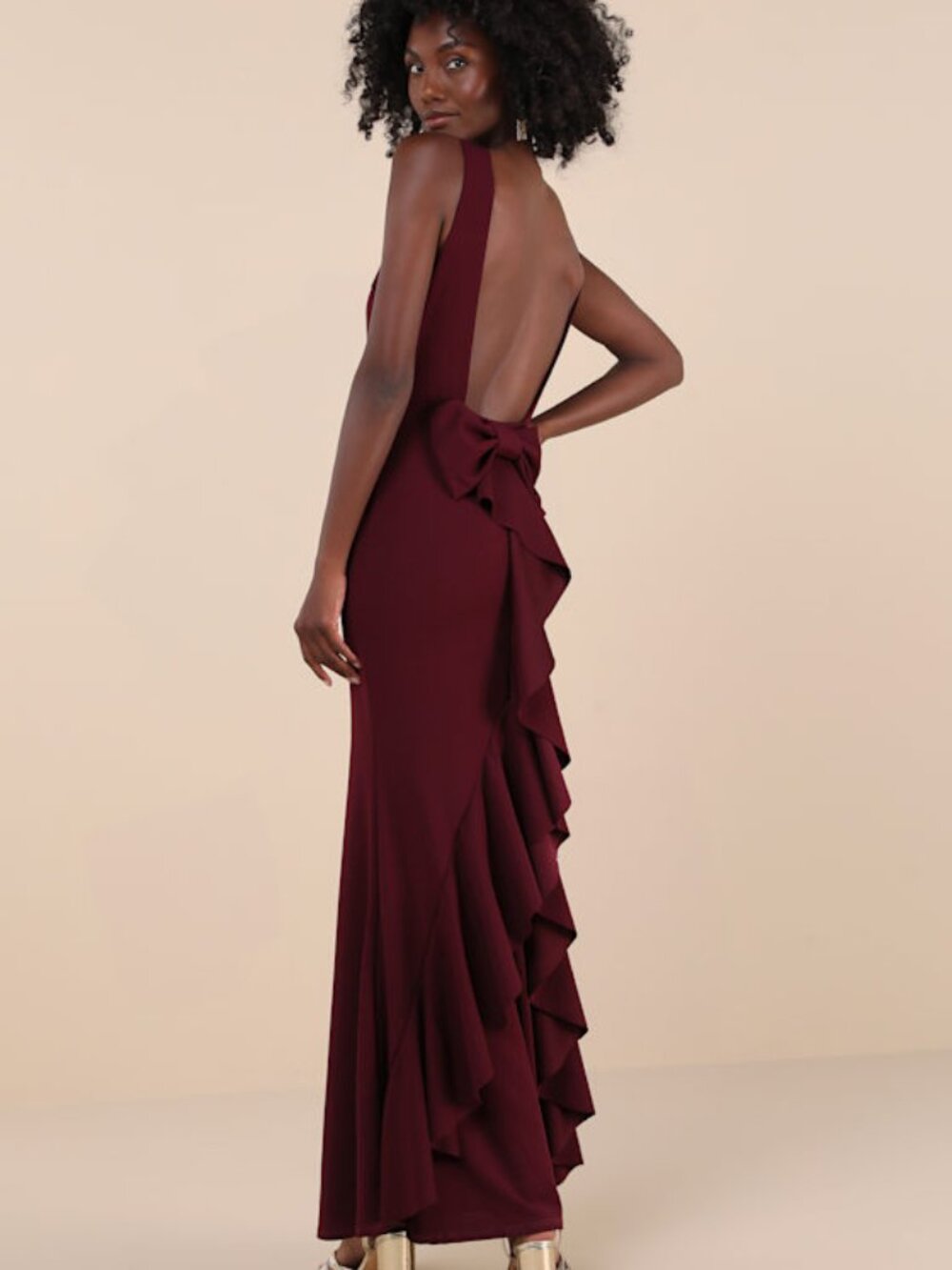 Lulus Exquisite Refinement Plum Purple Backless Bow Ruffled Maxi Dress - Size XS